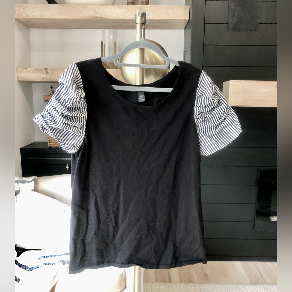 INC International Concepts black top with striped sleeves